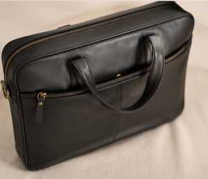 Porte-documents d'affaires pour homme en cuir véritable, style classique, fermeture à glissière durable, deux poignées, noir - Product Image 4
