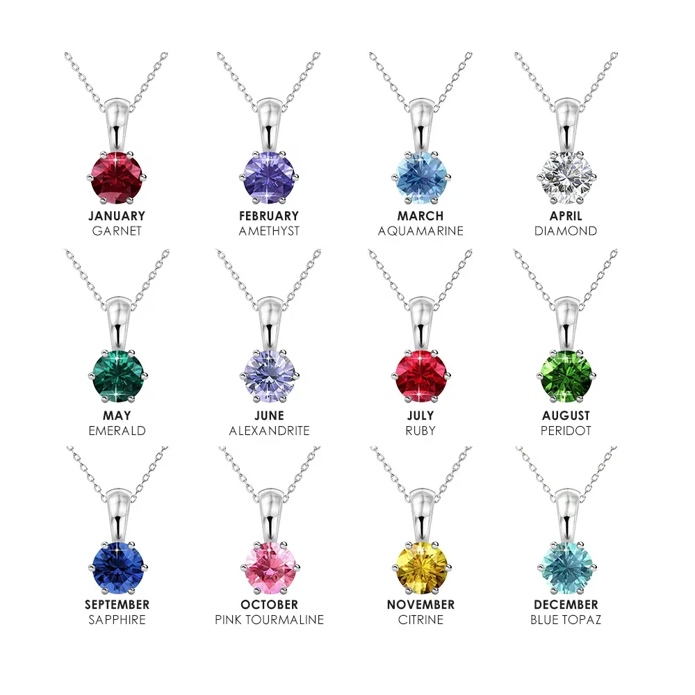 Gioielli di cristallo austriaco Premium 925 Sterling Silver colorato 12 mesi Birthstone Charms collana con ciondolo gioielli del destino