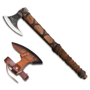 Hache de fendage Burraq personnalisée de 23,5 pouces en acier au carbone, manche en bois de rose, étui en cuir, camping, plein air, cadeau pour papa, fait main - Product Image 1