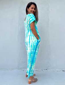 Vestido Kaftan Marroquí Alisa Blanco con Estampado Tie Dye, Ropa de Salón para Mujer, Vestido Camiseta con Cuello en V y Bolsillos - Product Image 4