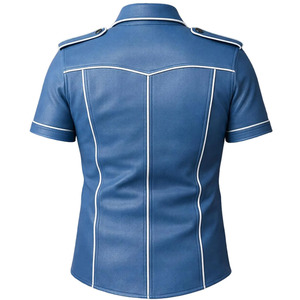 Chemise en cuir pour homme à manches courtes, de haute qualité, décontractée, personnalisable avec étiquette privée, légère, couleur unie - Product Image 2