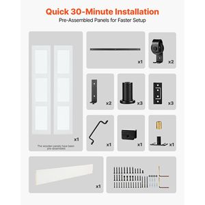 Kit de quincaillerie coulissante pour porte de grange à double battant en MDF et verre trempé, 36\" x 84\", gain de place, panneaux pré-assemblés pour chambre à coucher - Product Image 5