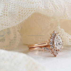 Igi/gia แล็บปลูกวินเทจ14K โรสโกลด์แต่งงาน/หมั้นแหวน unisex เพชรของขวัญครบรอบปาร์ตี้ด้วยลูกแพร์ตัดเพชร - Product Image 2