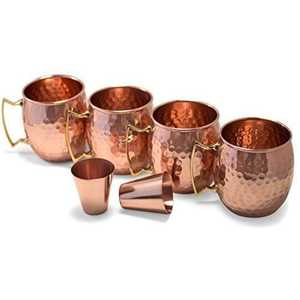 4 Pack Pure Copper Moscow Mule Mug Vintage Hammered Design with Brass Handle Reusable Drinkware best price copper mule mug - Product Image 3