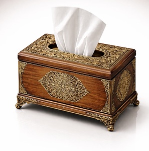 Premium Golden Tissue <b>Box</b> Cover Leather Texture Rectangular Tissue Paper Holder with Lid - Product Image 5