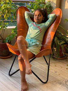 Chaise papillon Vintage en cuir véritable, nouveau, décor décoratif à la main confortable, pour salle à manger - Product Image 5