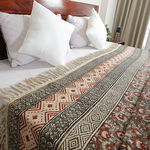 Madder and Black Floral Hand <b>Block</b> Printed Cotton Jute TNT Bedcover 108x108 Inch Large Square Bedspread for King Size <b>Bed</b> Bulk - Product Image 3