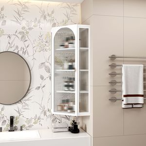 Armadio a parete con angolo di stoccaggio a quattro livelli bianco con porta in vetro per camera da letto soggiorno bagno o cucina - Product Image 6