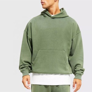 Ensemble de survêtement à capuche vert olive pour homme, 100% coton, coupe ample, sweat-shirt et pantalon décontractés, manches longues, couleur unie, vêtements d'automne - Product Image 3