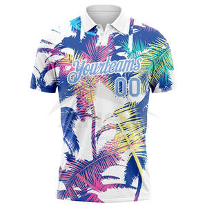 Polo de Golf Personalizado con Diseño 3D de Palmeras Hawaianas en Blanco y Azul Claro, Polo Deportivo Transpirable para Golf - Product Image 2