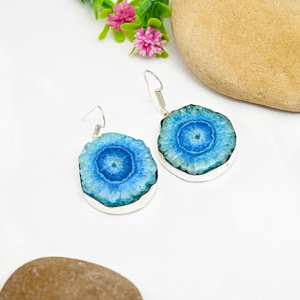 Blue Solar Quartz Druzy Handmade 925 Sterling Silver Drop <b>Dangle</b> <b>Earrings</b> Gemstone Jewelry Gift - Product Image 6