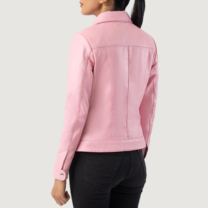 Chaquetas de Cuero Genuino para Mujer, Cuello Clásico Rosa, Alta Calidad, Venta al Por Mayor, Chaquetas Biker Bomber para Chicas, Colores Personalizados con Logotipo, OEM - Product Image 6