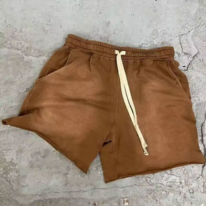 Shorts de jogging en coton délavé pour hommes, à ourlet brut, en molleton bouclette, style streetwear vintage, respirant et antibactérien – Meilleures ventes - Product Image 2