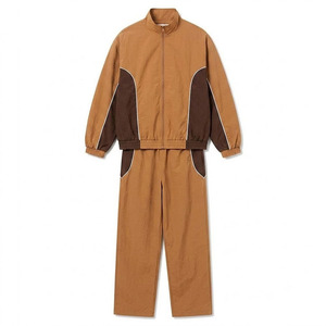 Survêtement marron personnalisé OEM/ODM, ensemble de sport deux pièces color-block en gros, ensemble décontracté de haute qualité pour hommes - Product Image 1