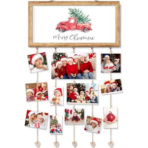 Porta Tarjetas de Navidad Familiar, Letrero Colgante de Madera para Pared, Soporte para Collage de Fotos para Sala de Estar, Dormitorio, Entrada - Product Image 1