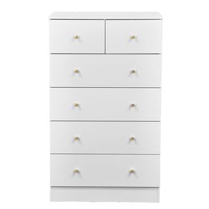 Commode avec poignées dorées mates, 4+2 tiroirs, finition mélamine texturée, 66*40*111cm, panneau de particules blanc - Product Image 1