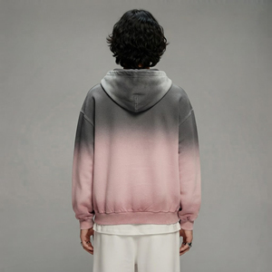Sweat à capuche homme coupe ample de haute qualité avec effet pulvérisé, sans cordon, 100% coton molletonné, épaules tombantes, fermeture éclair robuste - Product Image 6