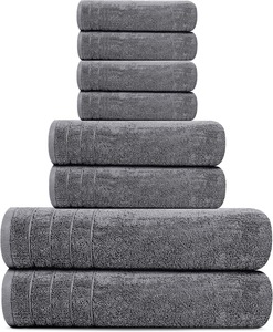 Serviette de bain en coton de couleur unie, rectangulaire, teinte unie, séchage rapide, grise, pour usage domestique - Product Image 1