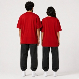 Unisex <b>Red</b> Oversized T <b>Shirt</b> with Drop Shoulder Crew Neck Short Sleeves and Relaxed Fit for Casual Streetwear - Product Image 5
