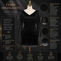 Robe mini sirène ajustée en maille premium noire à col halter et manches courtes pour femme avec broderie de sequins |   Soirée de luxe moderne