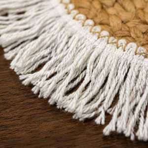 <b>Round</b> Bohemian Handmade Linen <b>Placemat</b> With Tassels 400mm Diameter Natural Color Decorative Table Mat - Product Image 4