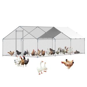 Grande Recinto per Polli in Metallo 9.8x19.6x6.5 ft con Tetto a Spiovente e Chiusura di Sicurezza, Pollaio per Fattorie - Product Image 6