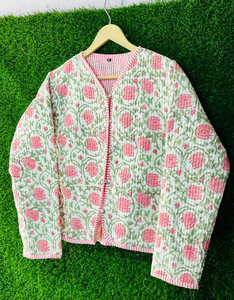 Wholesale and Manufacture Indian Handmade <b>Quilted</b> Cotton Jacket Vintage Cotton Kantha Jacket Reversible Raw Edge Free Edge - Product Image 3