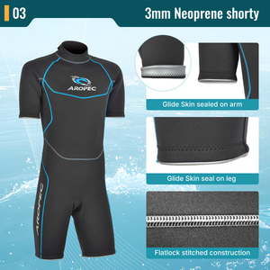 ชุดเว็ทสูทผู้ชาย AROPEC 3 มม. ทำจากนีโอพรีนแบบสั้น ซิปหลังไทเทเนียม เย็บแบบ Flatlock สำหรับเล่นเซิร์ฟและดำน้ำ รับทำโลโก้ตามสั่ง บริการ OEM - Product Image 3