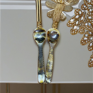 High demand horn colour epoxy resin <b>salad</b> serving set Indented design <b>salad</b> server resin Full resin fish indent design server - Product Image 1