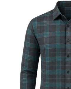 Chemise à carreaux gris anthracite pour homme, décontractée et habillée, à manches longues, boutonnée, en flanelle de coton, pour le bureau, personnalisable - Product Image 3