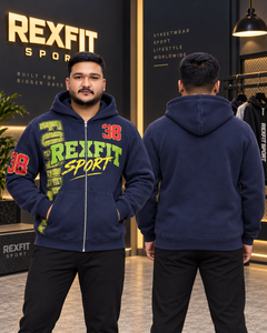 <b>Men's</b> <b>Navy</b> Full Zip Hoodie Varsity Number Winter Heavyweight <b>Fleece</b> Streetwear Jacket OEM Service Casual Apparel - Product Image 2