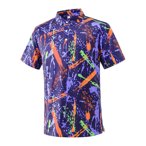 Camisa de Golf para Hombre, Tejida, Transpirable y Cómoda, de Alta Calidad, con Estampado por Sublimación, Manga Corta, Botones, Poliéster/Algodón - Product Image 1