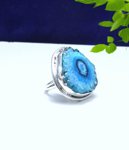 Natural Blue Druzy 925 Sterling <b>Silver</b> <b>Ring</b> | Handmade Sparkling Druzy Gemstone <b>Statement</b> <b>Ring</b> | Boho Jewelry for Women - Product Image 1