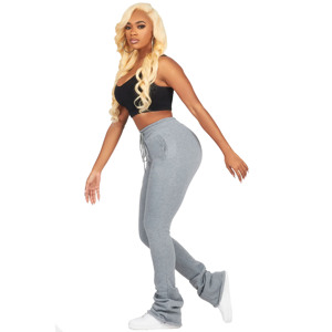 Women <b>Stacked</b> Sweatpants 100% Cotton Top Trendy Style With Screen Printed Logos Distressed Regular fit Sweatpants For women - Product Image 3