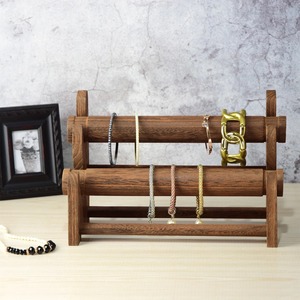 Wood Jewelry Organizer Stand with Necklace Hooks Earring Display Bracelet Tray for Jewelry Storage - Product Image 6