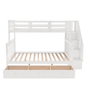 Letto a castello bianco a due piazze (singolo sopra matrimoniale) con cassetti contenitore e sponda di protezione per camera da letto o dormitorio per adulti - Vecchio SKU LP0002 - Product Image 4