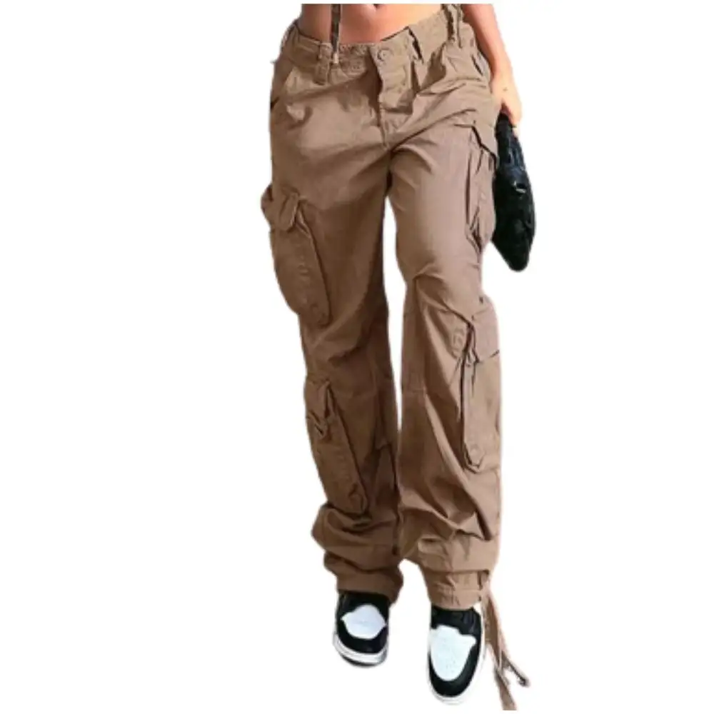 Women Streetwear Pockets Wide Leg Cargo Pants High Waist versatile Straight Denim Trousers 2022 Brown Vintage Baggy Jeans