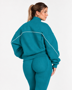 <b>Women's</b> Contrastline Full Zip Tracksuit Two Piece Casual Outfit Relaxed <b>Jacket</b> And Wide Leg Pants Matching Apparel Set Style - Product Image 4