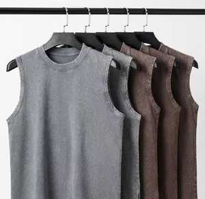 Men's O-Neck Sleeveless <b>Tank</b> <b>Top</b> Solid Color Knitted Cotton Casual Wear Gray Brown - Product Image 1