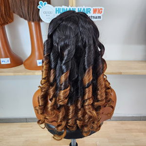 Wholesale Virgin Vietnamese Human Hair Bouncy Curly 5x5 Transparent Lace Glueless <b>Wigs</b> in Ombre Color 200 density - Product Image 3