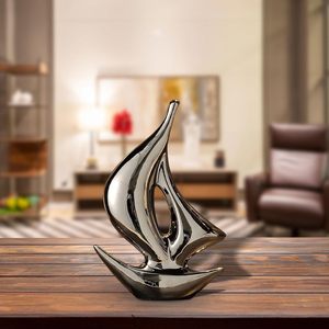 Statue de bateau à voile en argent, objet nautique de collection avec base en bois, décoration pour la maison, salon, bureau, cadeau - Product Image 5