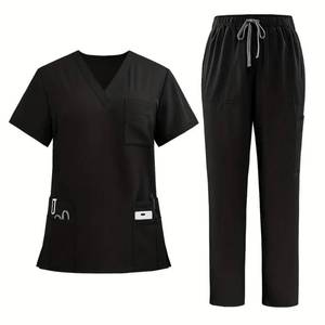 Women's Red <b>Scrub</b> <b>Set</b> With V-Neck Top And Elastic Waist Pants Hospital Uniforms - Product Image 6
