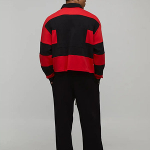 Polo de Punto Personalizado para Hombre, Talla Grande, Estilo Rugby, Diseño con Bloques de Color, Manga Larga, Rayas, Corte Regular, Rojo y Negro - Product Image 2