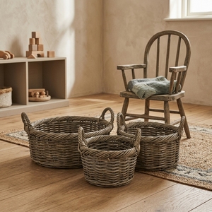 Wholesale Kubo Round Rattan <b>Basket</b> Set 3 <b>for</b> Home Garden Outdoor Flower Pots Planters Woven <b>Plant</b> Storage Organizer Holders Box - Product Image 3