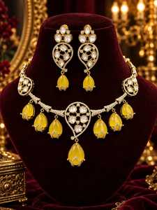 Ensemble de collier traditionnel en laiton plaqué or, style indien, tendance, pour mariage, fête et fiançailles, pour femmes, réglable - Product Image 4