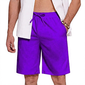Shorts Bermuda pour Homme Bleu Marine Couleur Unie Taille à Cordon Tissu Oxford Coton Décontracté Taille Moyenne avec Poches - Product Image 6