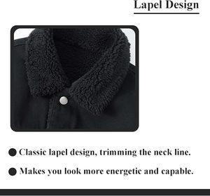 Veste en jean noire pour homme, doublure sherpa, boutonnée, décontractée, coupe droite, coupe-vent, couleur unie, 100 % coton, délavage acide - Product Image 5
