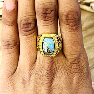 Dernier design : Bague gothique turquoise en laiton pour femme, plaquée or 18 carats, sertie clos, filigrane, style statement, design unique - Product Image 5
