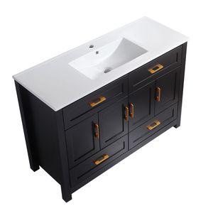 Mobile Bagno Nero da 48 Pollici con 4 Ante a Chiusura Ammortizzata e 4 Cassetti, Ampio Spazio di Archiviazione, Combinazione con Lavabo in Ceramica - Product Image 4