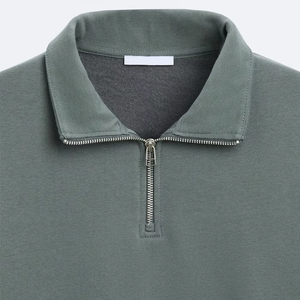 Sudadera de moda para hombre, de manga larga, con cremallera de un cuarto, puños acanalados, hombros caídos, básica, de mezcla de algodón. - Product Image 6